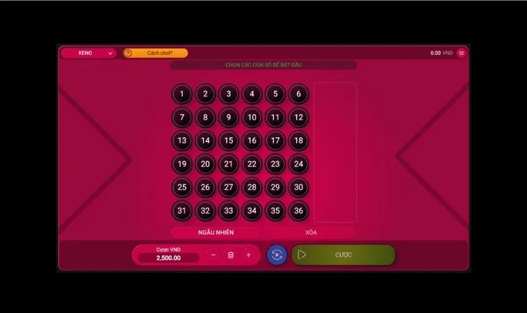 Giao diện chơi game nhanh Keno tại JJ88