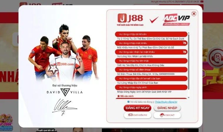 Giao diện đăng ký tài khoản JJ88